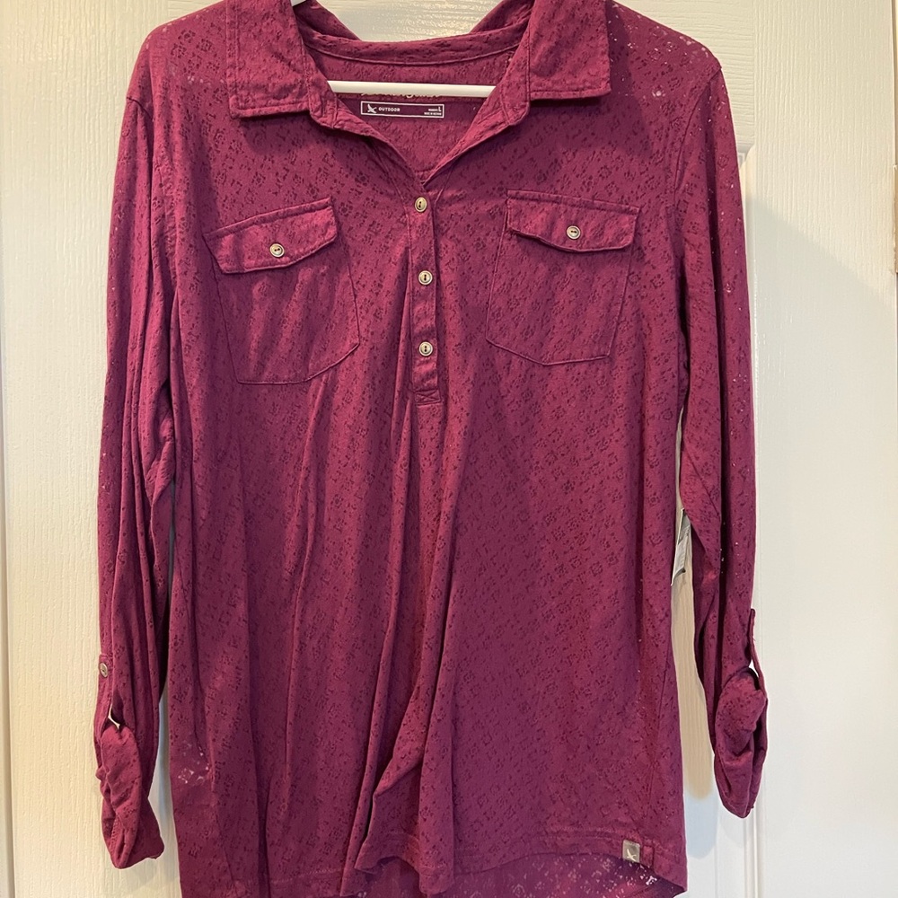 NWT Eddie Bauer’s Women's Burgundy Button-Up Top
